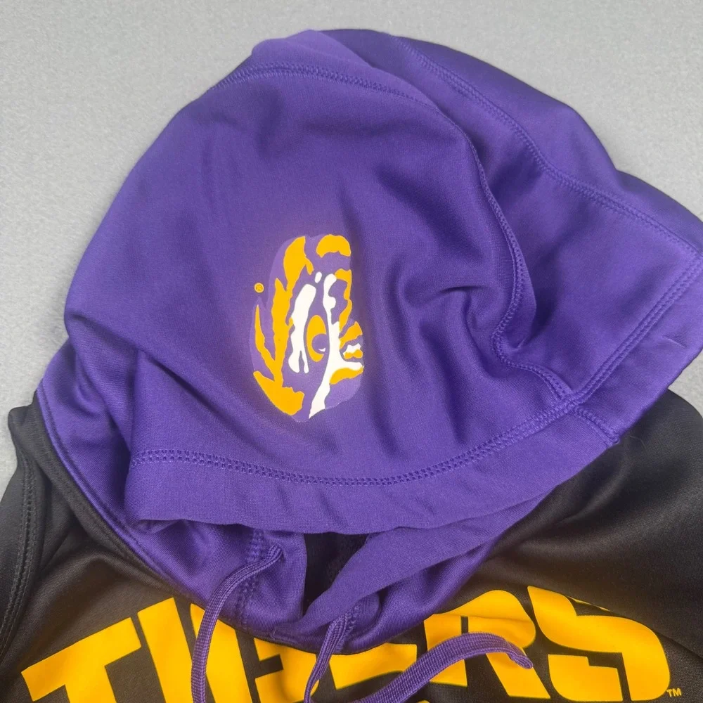 Nike LSU Tigers Therma-FIT Hoodie Mens XL Black Purple Colorblock Sweatshirt